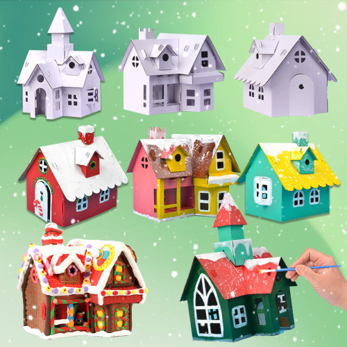 Christmas Children's DIY Craft Material Kit Kindergarten Cardboard House Paper Plate Cookie House Decorations Set