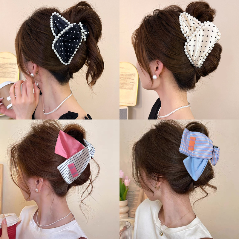 新しいレトロな韓国生地のリボン三角形クリップ女性の大きなヘアクリップ後頭部の髪の量シャーククリップ|undefined