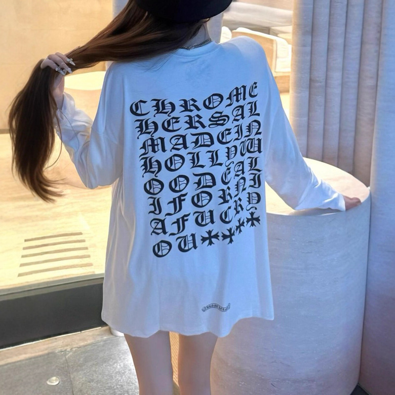 Tencel Wool Lightweight and Slightly See-Through Ch Style American Loose Sanskrit Letter Print Sun Protection Long-Sleeved T-Shirt