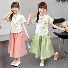 女の子の夏の中国風スーツ 2025 新しい子供の夏の新しい中国風半袖 2 点セット女の子子供服漢服
