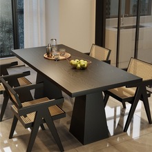 侘寂风实木餐桌黑色白蜡木办公桌家用原木书桌大板桌长方形吃饭J&