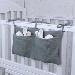 European and American double-layer pure cotton baby bedside storage bag double pocket stroller hanging bag printed baby bottle hanging bag