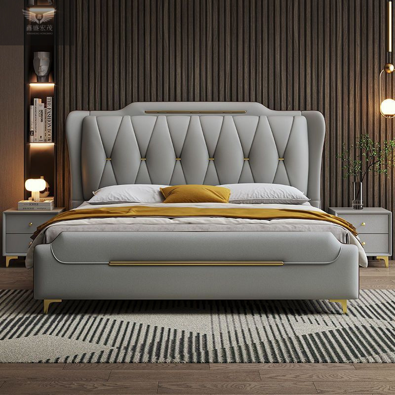 Cama de cuero de lujo ligero italiano de alta gama 1.5m cama principal doble 1.8x2 m cama doble de lujo cama de boda de alta gama