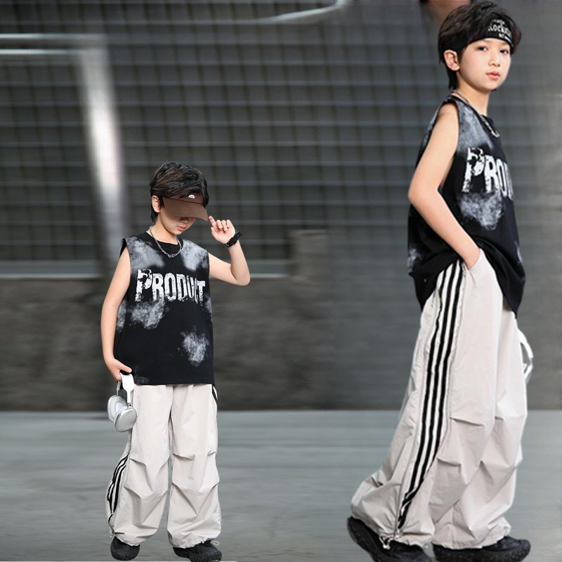 Summer New Big Boys Letter Vest Children's Wear Children's Boys Sleeveless T-shirt Vest Cool Cool Cool Cross-border