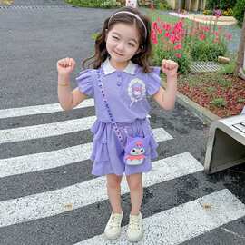 女童夏季短袖短裤休闲套装新款洋气时髦中大儿童库洛米衣服两件套