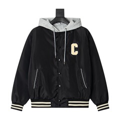 外贸跨境原标高品CEL毛巾绣刺绣LOGO连帽棒球服夹克棉服外套男女
