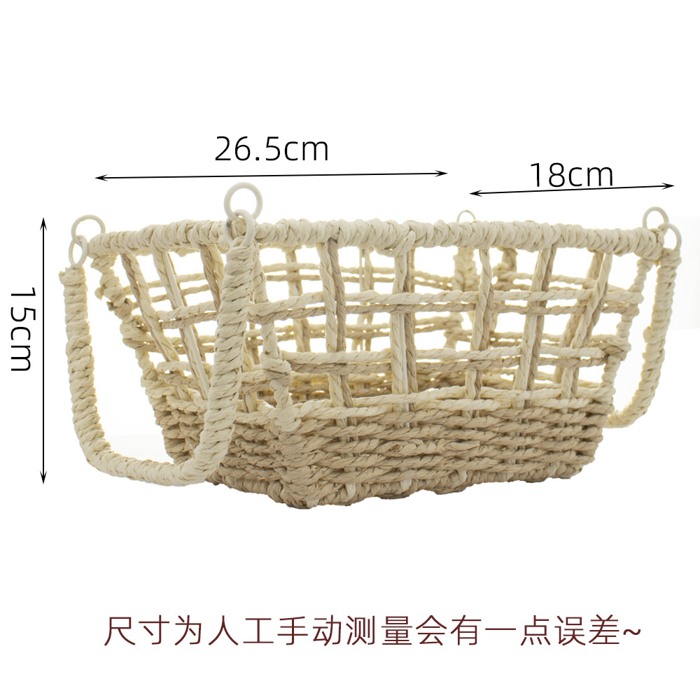 Ins風手作り紙ひも編みかご多機能間食雑物整理かご透かし化粧品デスクトップ収納ケース
