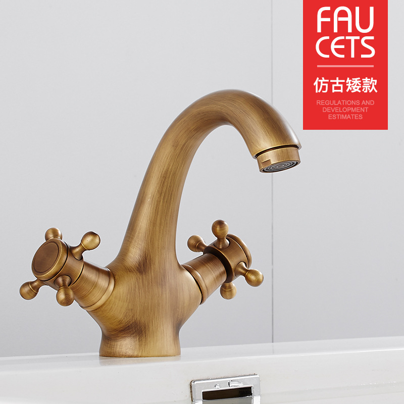 De estilo europeo cobre grifo de oro antiguo grifo de la cuenca del grifo baño Lavado de Manos cuenca fría retro hogar