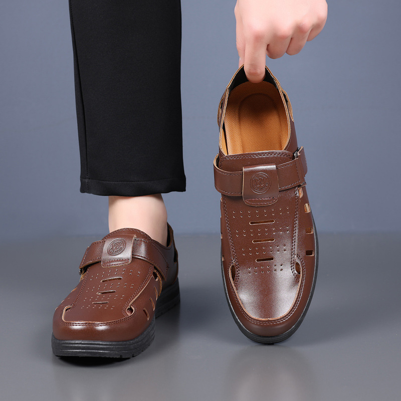 Zapatos de cuero transfronterizos para hombres, casual de negocios, ropa formal, zapatos individuales, suela suave, sandalias de verano para hombres, zapatos de papá de mediana edad y ancianos, zapatos de playa