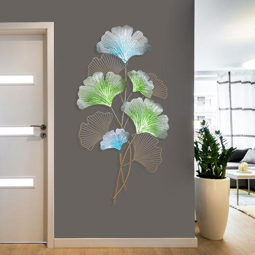 New Chinese style light luxury iron art ginkgo leaf three-dimensional wall hanging simple living room dining room background wall decoration pendant decorative painting