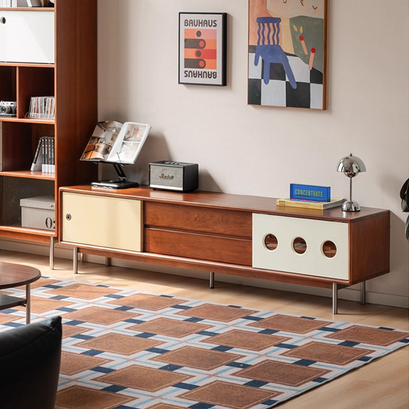 Second-Hand Bauhaus Solid Wood Tv Cabinet Living Room Color Matching Storage Storage Floor Cabinet Home Floor-Standing Retro Tv Cabinet
