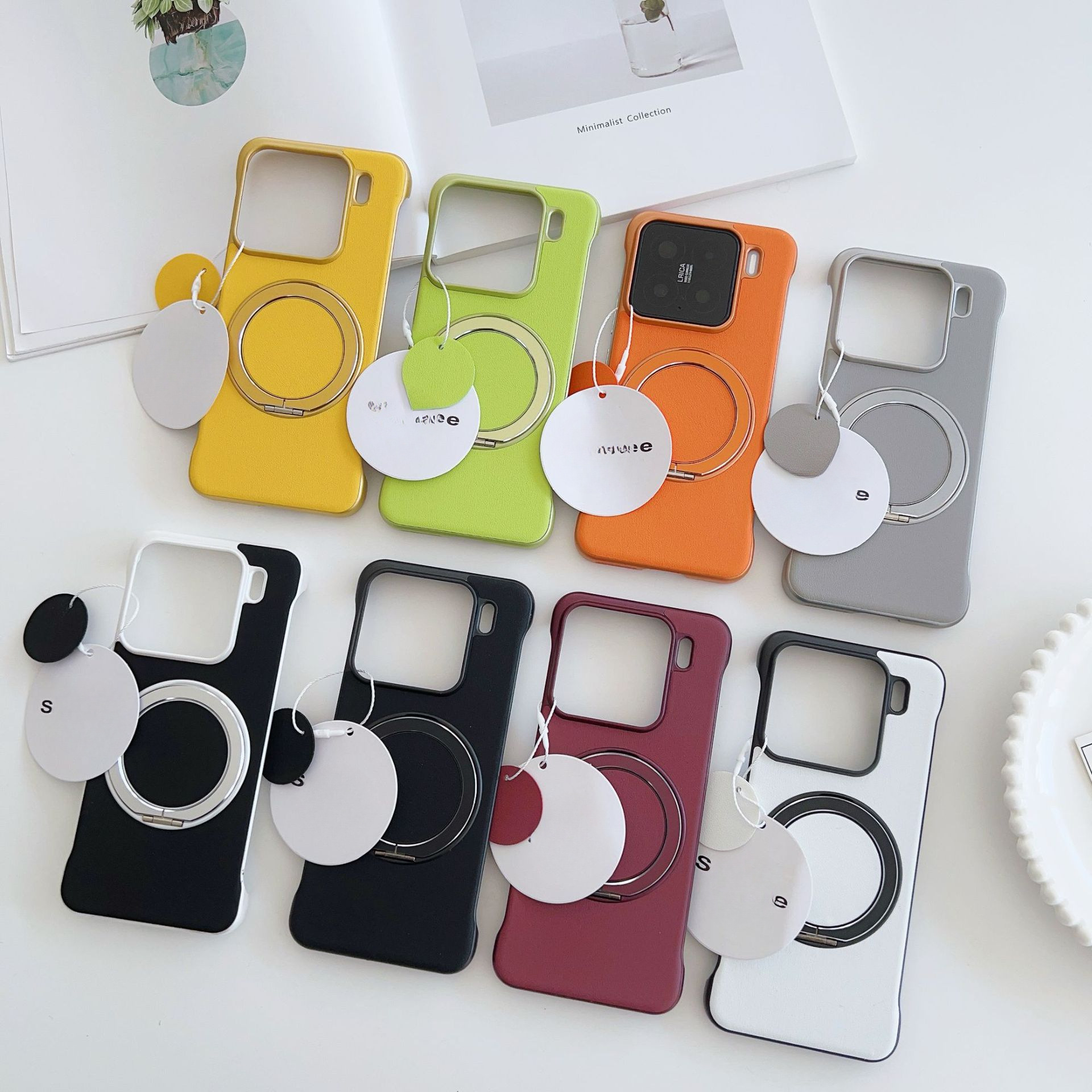 适用小米15Ultra手机壳无边框素皮支架防摔磨砂Xiaomi14Pro保护套