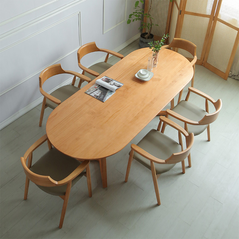 Nordic Solid Wood Dining Table Oval Small Apartment Log Dining Table and Chair Conference Table Cafe Negotiation Long Table