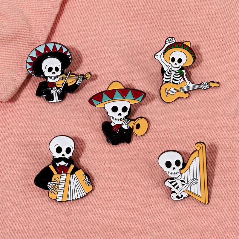 Retro Guitar Skull Alloy Stoving Varnish Unisex Brooches display picture 4