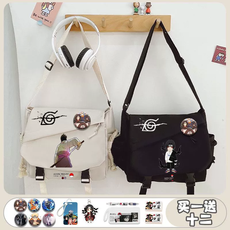 Naruto, Japanese shoulder bag, capacious one-shoulder bag, linen bag