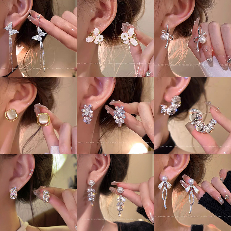 925 silver needle Korean style light luxury love heart pearl earrings female ins style high-grade zircon earrings personalized hot earrings