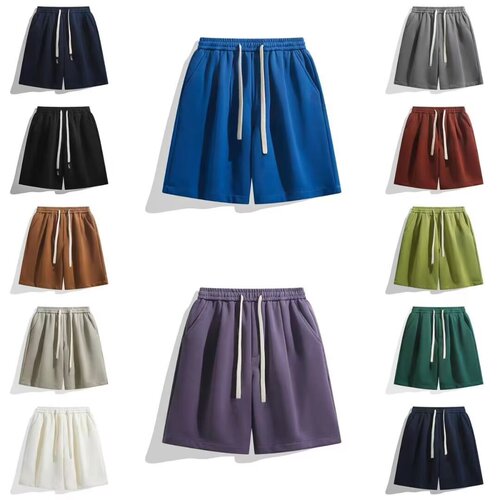 Heavy-duty American-style solid color casual summer shorts for men, casual sports pants, 5-inch drawstring loose 5-inch pants