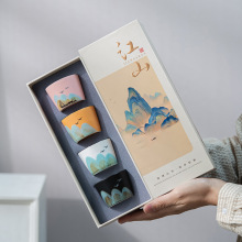 锦绣山河品茗杯四色江山杯礼盒装文创国潮主人茶杯商务伴手礼品杯