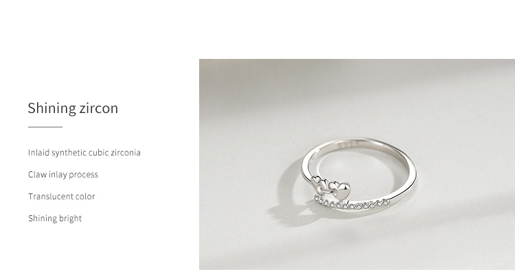 Women's Gender Inlay Design 925 Sterling Silver Zircon Heart Shape Rings