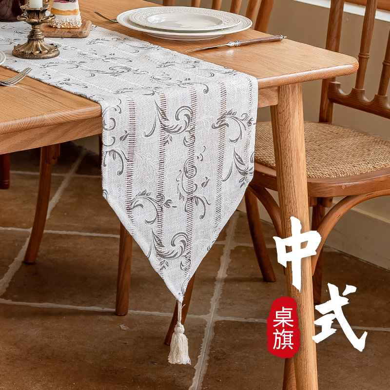 Nueva bandera de mesa bordada al estilo chino, a prueba de polvo y antideslizante, barra larga, mesa de té hueca de poliéster, tela decorativa, suministro directo de fábrica