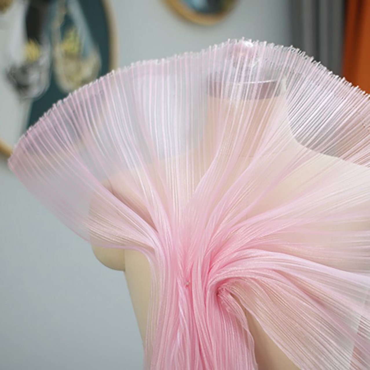 三宅一生褶皱布料大风琴百褶亮光欧根纱布料手工肌理毕业设计面料