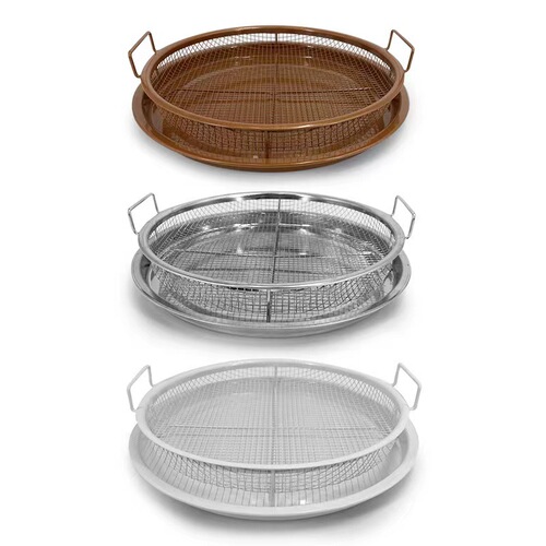 Round barbecue basket oven baking pan stainless steel baking pan baking air fryer accessories baking pan outdoor baking pan barbecue