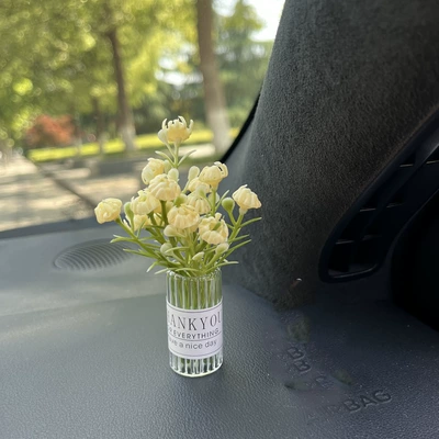 2024 new fresh car ornaments net red flower vase flower car accessories center console decorations aromatherapy (Car ornaments) - tall-bottle-yellow-flowers-with-non-marking-double-sided-adhesive-tape