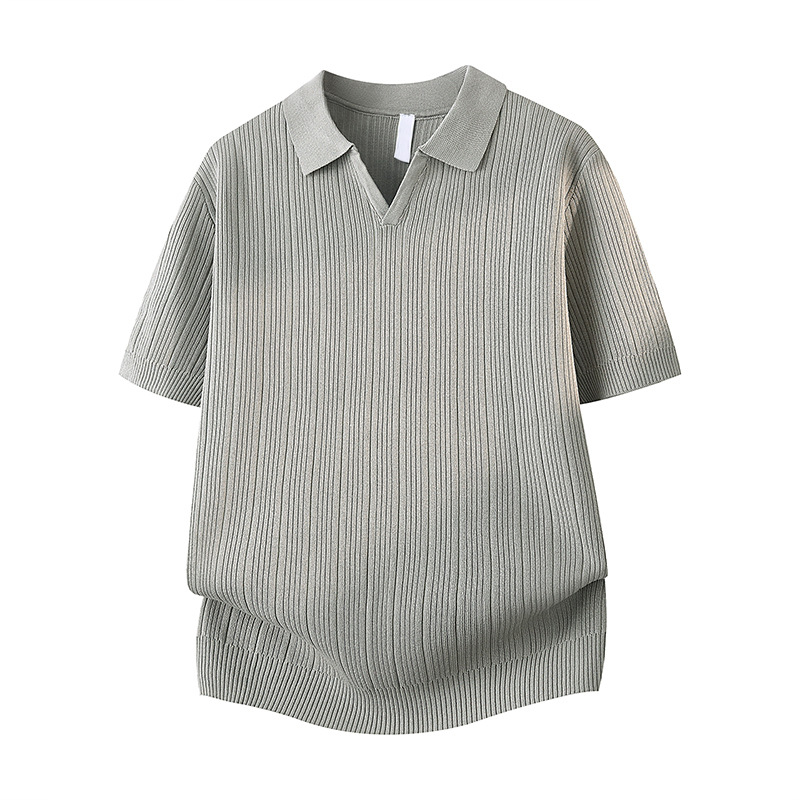 Polo camiseta de punto camiseta de manga corta hombre V-collar ventana delgada negocios camiseta de hielo de verano fábrica transfronteriza al por mayor image 9