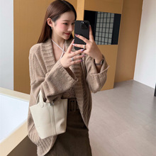 【实拍】翻领毛衣外套女气质慵懒风开衫宽松针织衫春秋羊毛上衣
