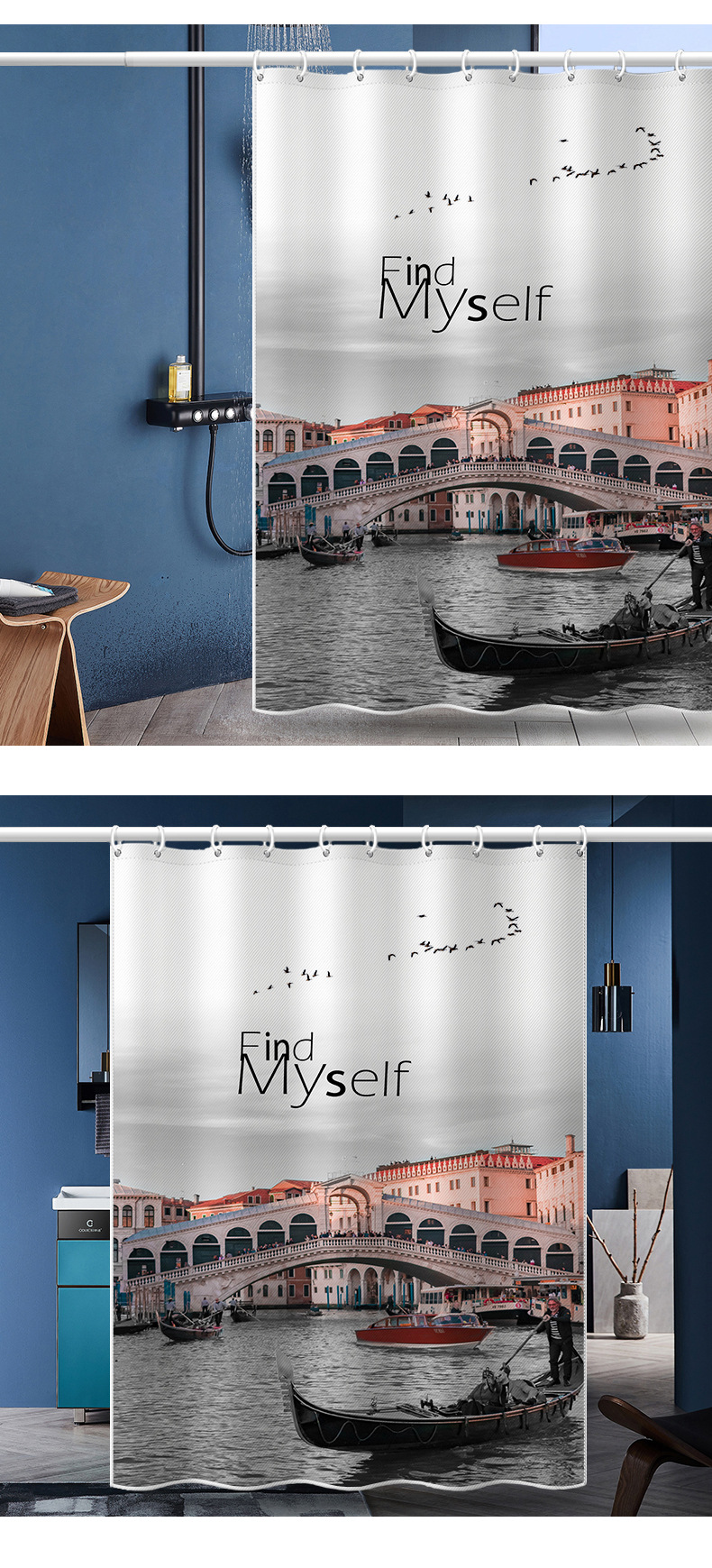Retro Venedig Wasserstadt Duschvorhang Wasserfestes Material_voghion.com