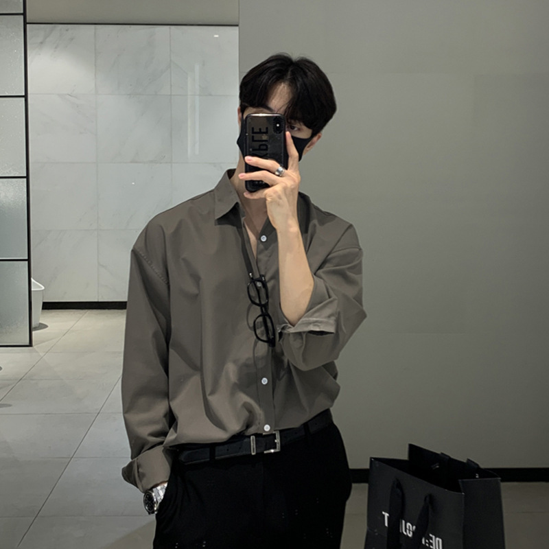 British Yuppie Men's Shirt Men's Long-Sleeved High-End Gray Light Mature Style Suit with Shirt Oversize Trendy British Yuppie Men's Shirt Men's Long-Sleeved High-End Gray Light Mature Style Suit with Shirt Oversize Trendy