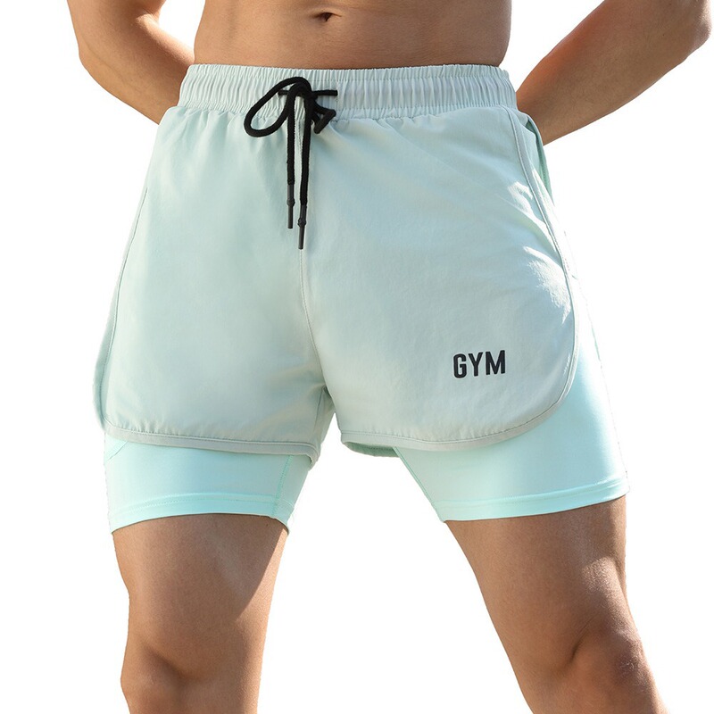 Trendy Brand Lined Fake Two-Piece Sports Shorts Men's Running Triple Pants Casual Breathable Gym Workout Shorts