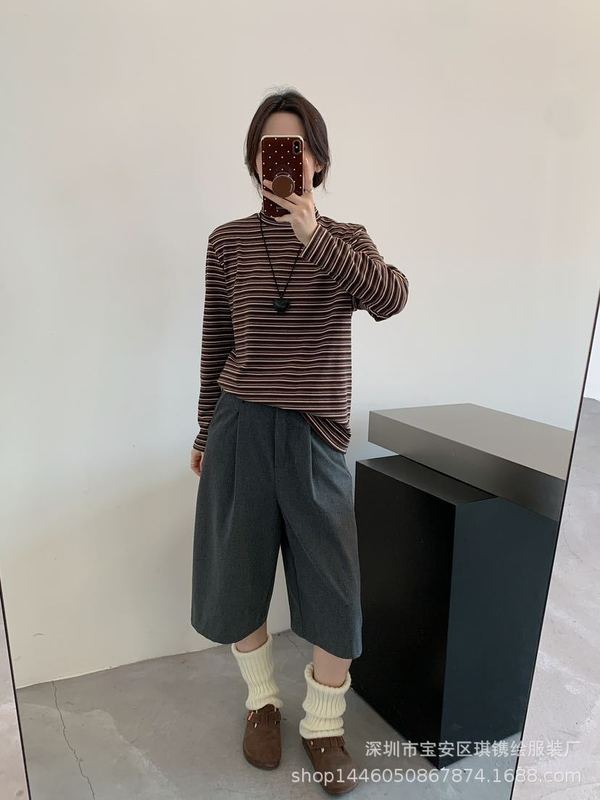 琪镌绘制打底衫女装条纹长袖半高领内搭t恤韩版宽松显瘦上衣93621|undefined