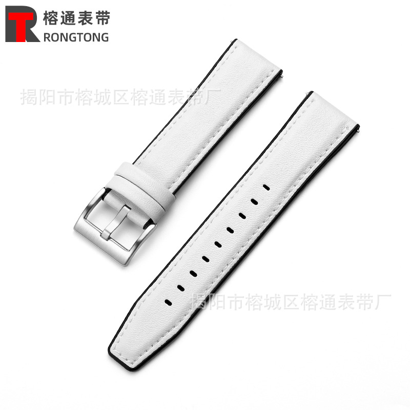 Adecuado para Huawei GT2 Samsung Galaxy suela de goma correa de reloj de cuero correa de muñeca de cuero de microfibra oreja de liberación rápida 20/22mm