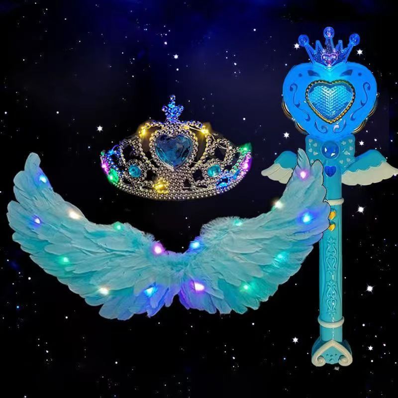 Alas de plumas luminosas azul + Corona de luz + barra de proyección