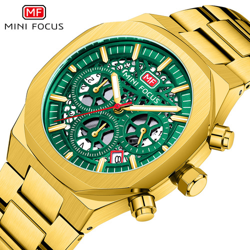 MINI FOCUS Watch Multifunction Business Men's Waterproof Quartz Watch Open Dial Steel Strap Men's Watch 0411G