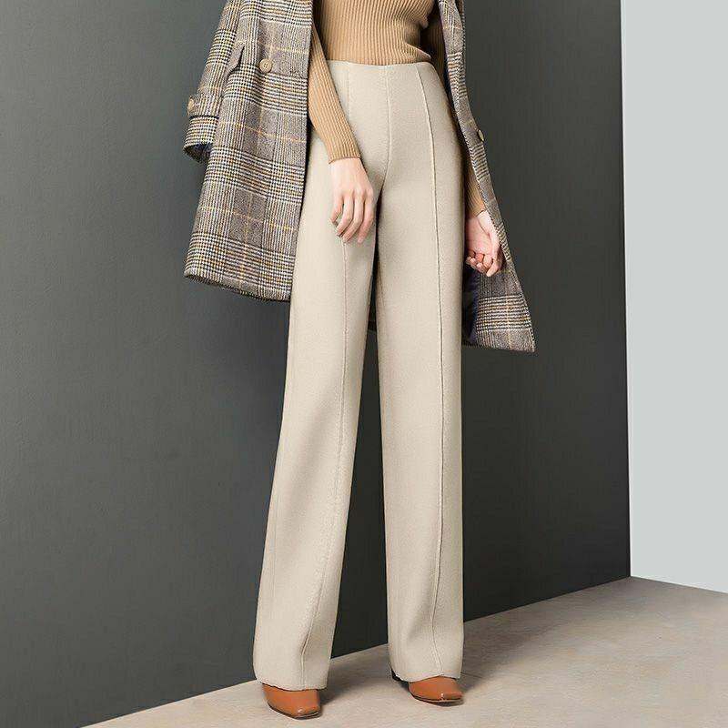 气质淑女毛呢阔腿裤子女秋冬新款高腰女裤休闲裤直筒宽松垂感长裤