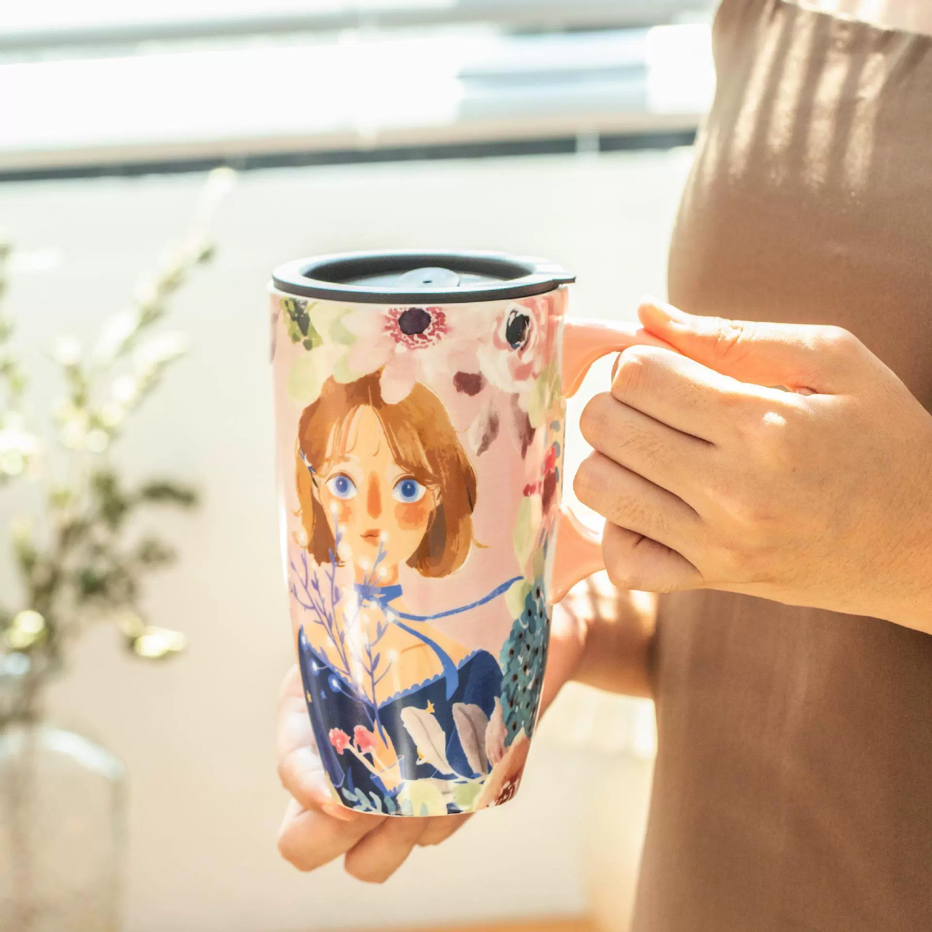 Керамическая кружка для детей с крышкой, милая крышка, большая ёмкость, домашняя чашка для кофе, вода
