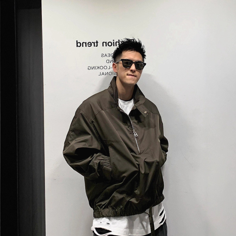 American Classic Half-Zip Work Jacket for Men, Spring and Autumn Style, Street Style Hooded Top, Harajuku Style Stand-Up Collar Men's Jacket American Classic Half-Zip Work Jacket for Men, Spring and Autumn Style, Street Style Hooded Top, Harajuku Style Stand-Up Collar Men's Jacket