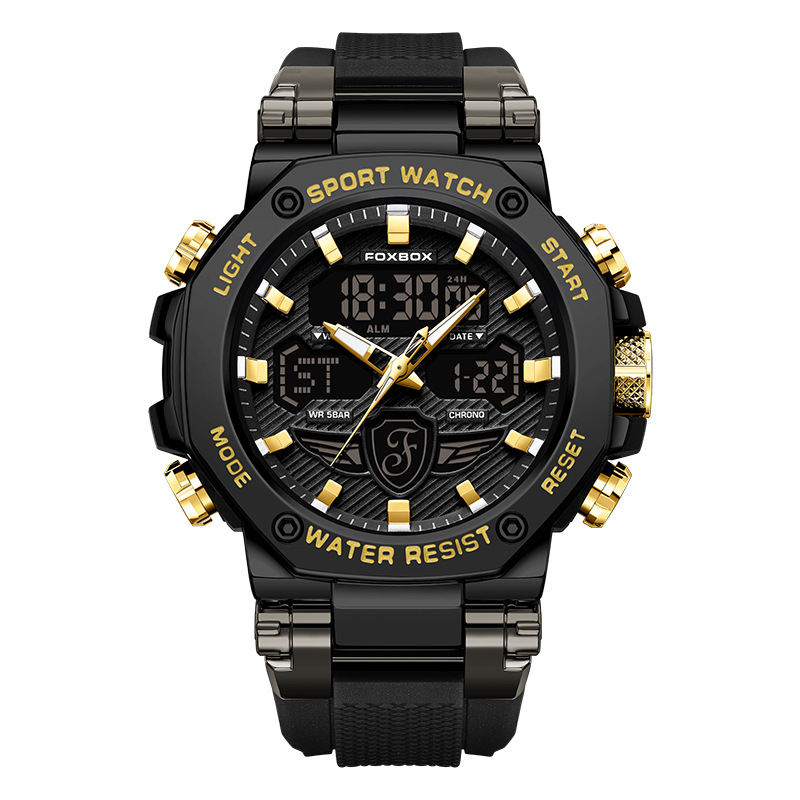 FOXBOX Reloj electrónico de doble pantalla para hombre Reloj electrónico impermeable Reloj despertador cronógrafo luminoso Reloj deportivo para estudiantes 0062