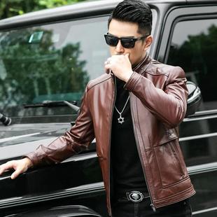 Spring and Autumn New Haining Leather Jacket Men's Thin Slim Korean Style Stand Collar Leather Jacket Men's Leather Clothes Casual Jacket