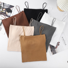 吊帶背心女螺紋裹胸內搭打底上衣 帶胸墊固定杯一體抹胸美背內衣