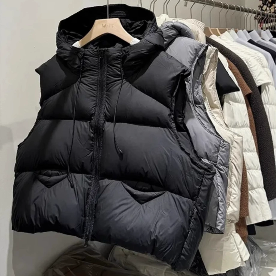 Женский осенне-зимний пуховый жилет, маленький размер, с капюшоном, свободный крой, укороченный, теплая куртка, легкий и толстый.