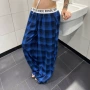 运动外贸宽松格子阔腿裤