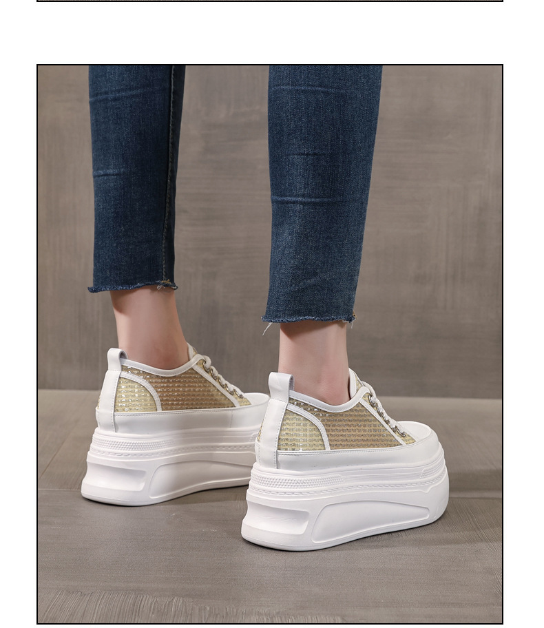 Giày sneaker nữ đế dày tăng chiều cao mùa hè thoáng khí kiểu bánh mì — màu trắng chi tiết 13