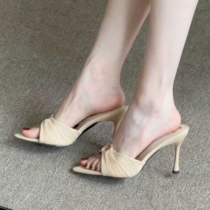 Absolutely Amazing~ High Heels 2026 New Summer French-Style Mesh Pointed-Toe Sandals Open-Toe Thin-Heel Slippers for Women