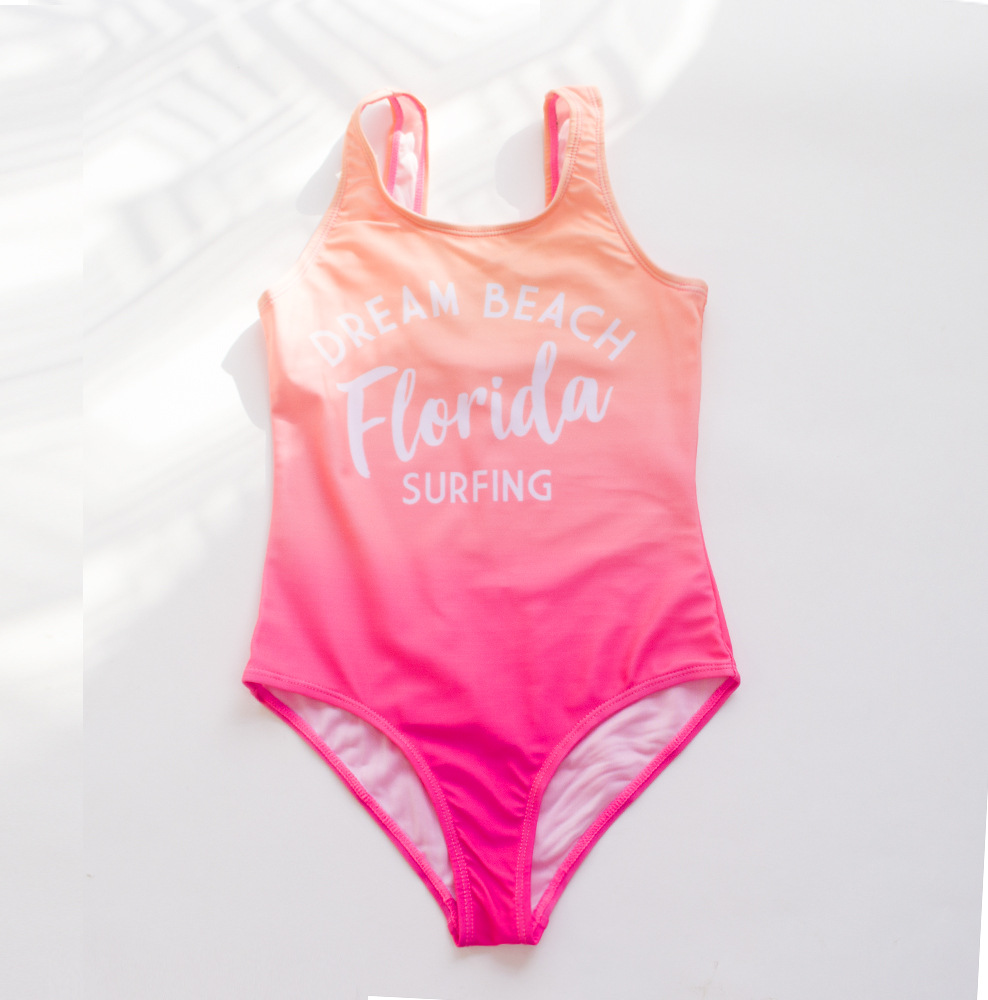 Bodysuit, One-pieces Tops Type Beach Letter Gradient Color Bodysuit One-pieces Kids Swimwear