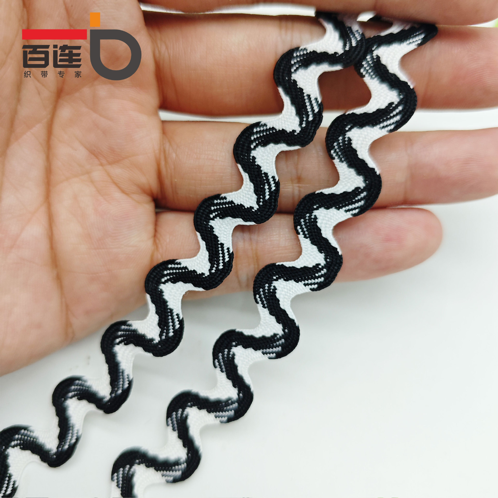 9MM color en blanco y negro, banda curva, patrón ondulado, decoración de bolsos, Lolita Hanfu, encaje, accesorios en forma de S