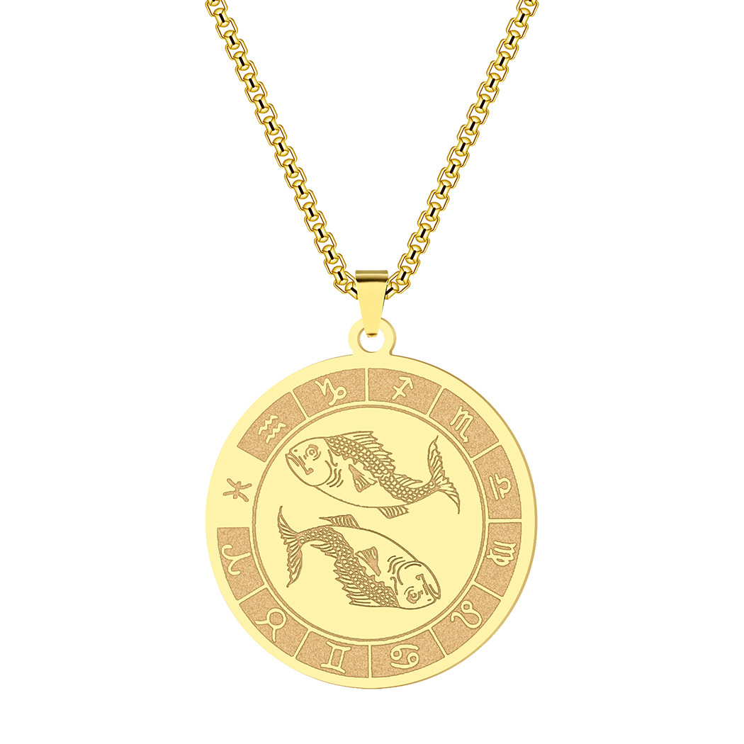Fashion New European and American Popular Twelve Constellation Pisces Pendant Constellation Symbol Charm Stainless Steel Necklace Jewelry