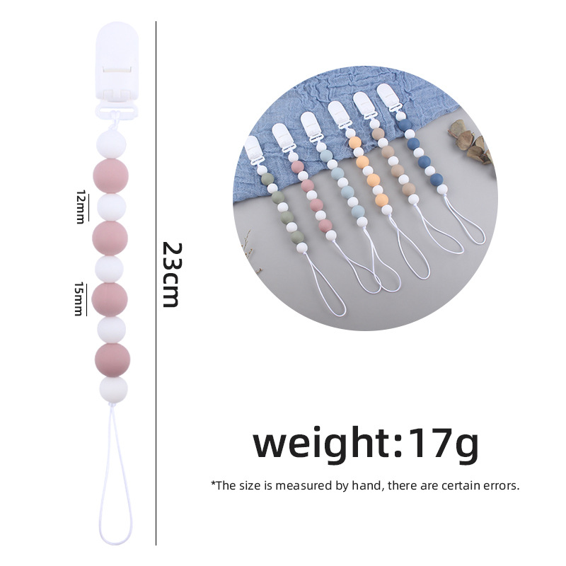 Nuevo bebé suministros de silicona chupete cadena calmante tamaño bebé cuentas mordedura pegamento molar anti-gota cadena AliExpress